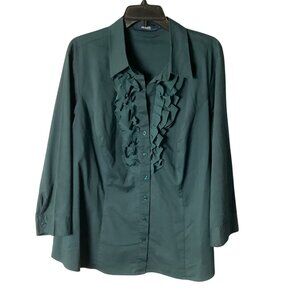 Eloquii By The Limited Womens Plus Size 20 Ruffle‎ Front Blouse 3/4 Sleeve Green